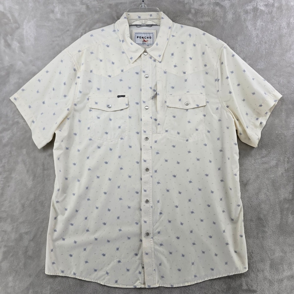 Poncho Shirt Mens XL Slim White Floral Western Pearl Snap Slim Fit Outdoor